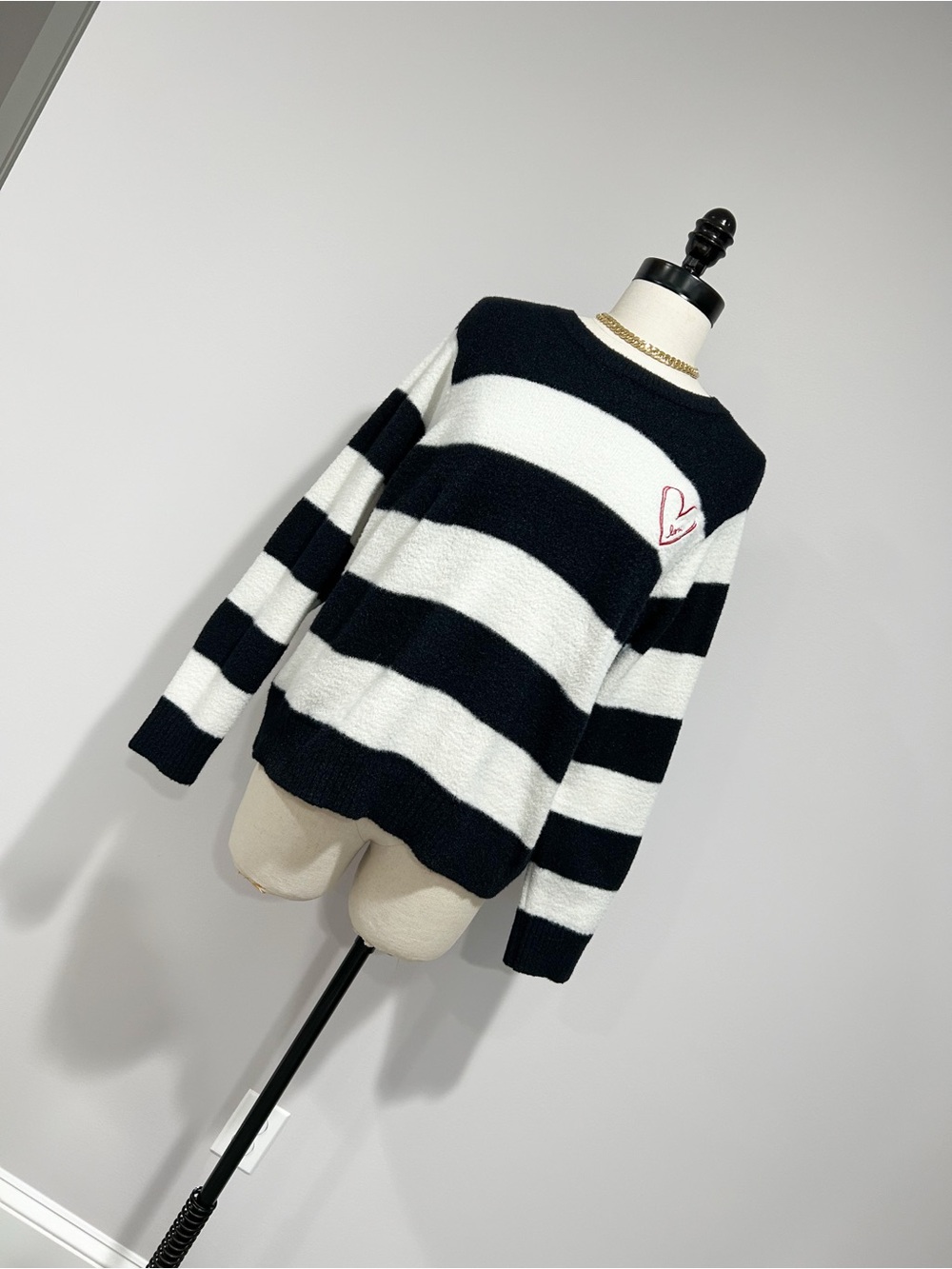 Men's Black & White Striped Crew Neck Sweater